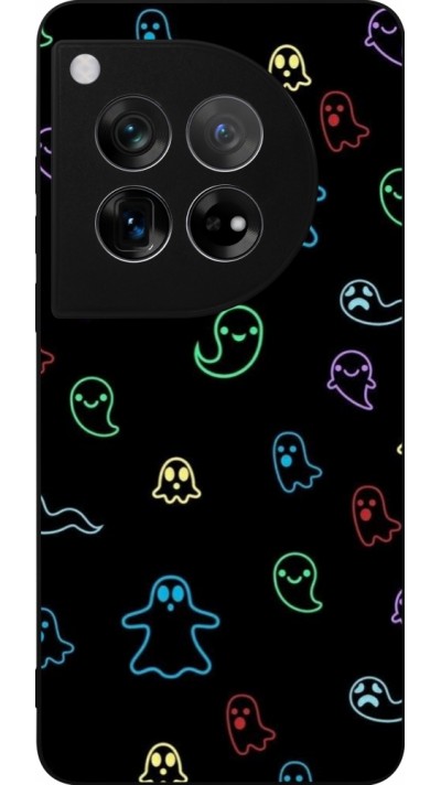 Coque OnePlus 12 - Silicone rigide noir Halloween 2024 colorful ghosts