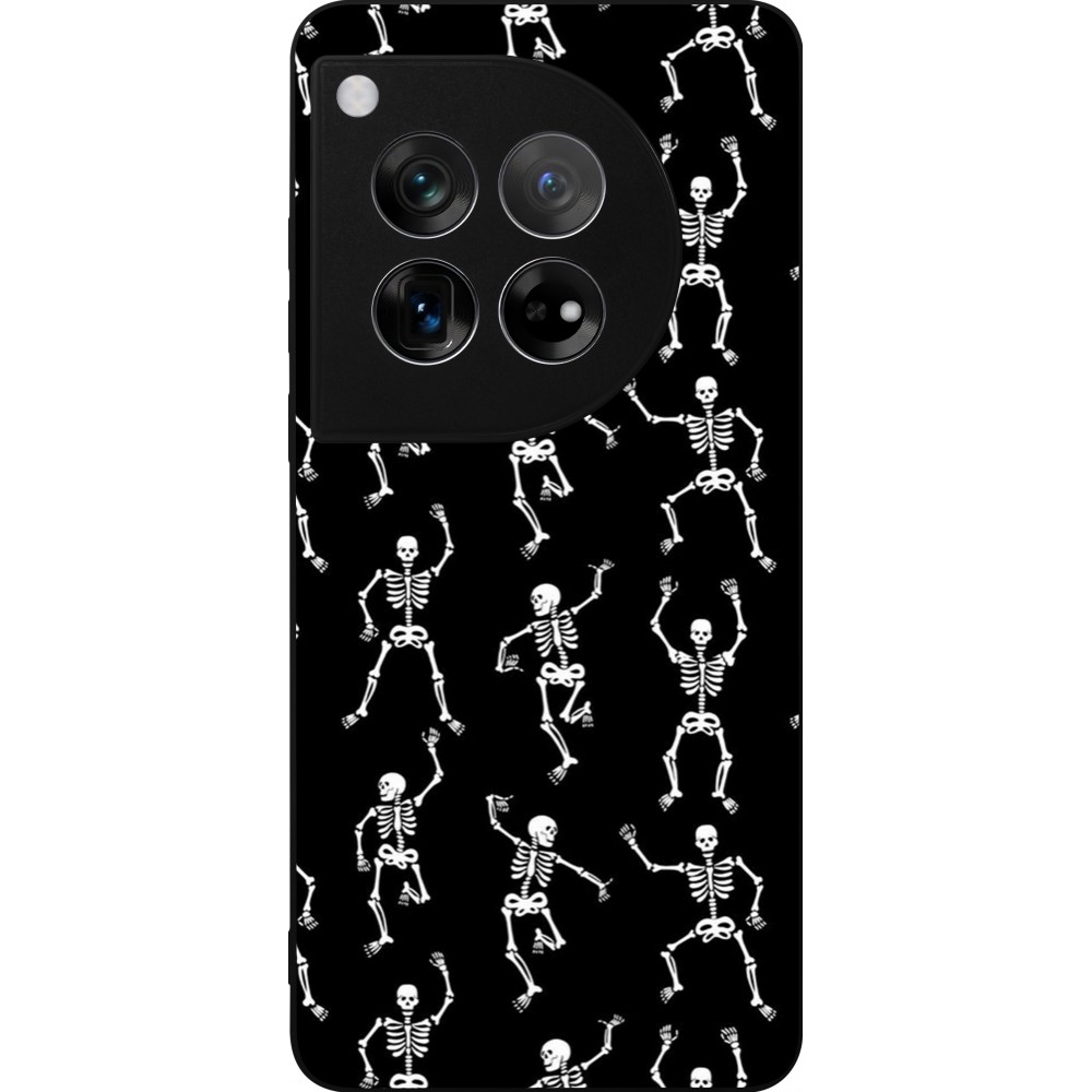 Coque OnePlus 12 - Silicone rigide noir Halloween 2024 dancing skeleton