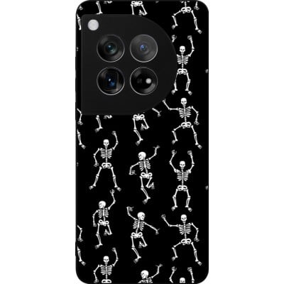 Coque OnePlus 12 - Silicone rigide noir Halloween 2024 dancing skeleton