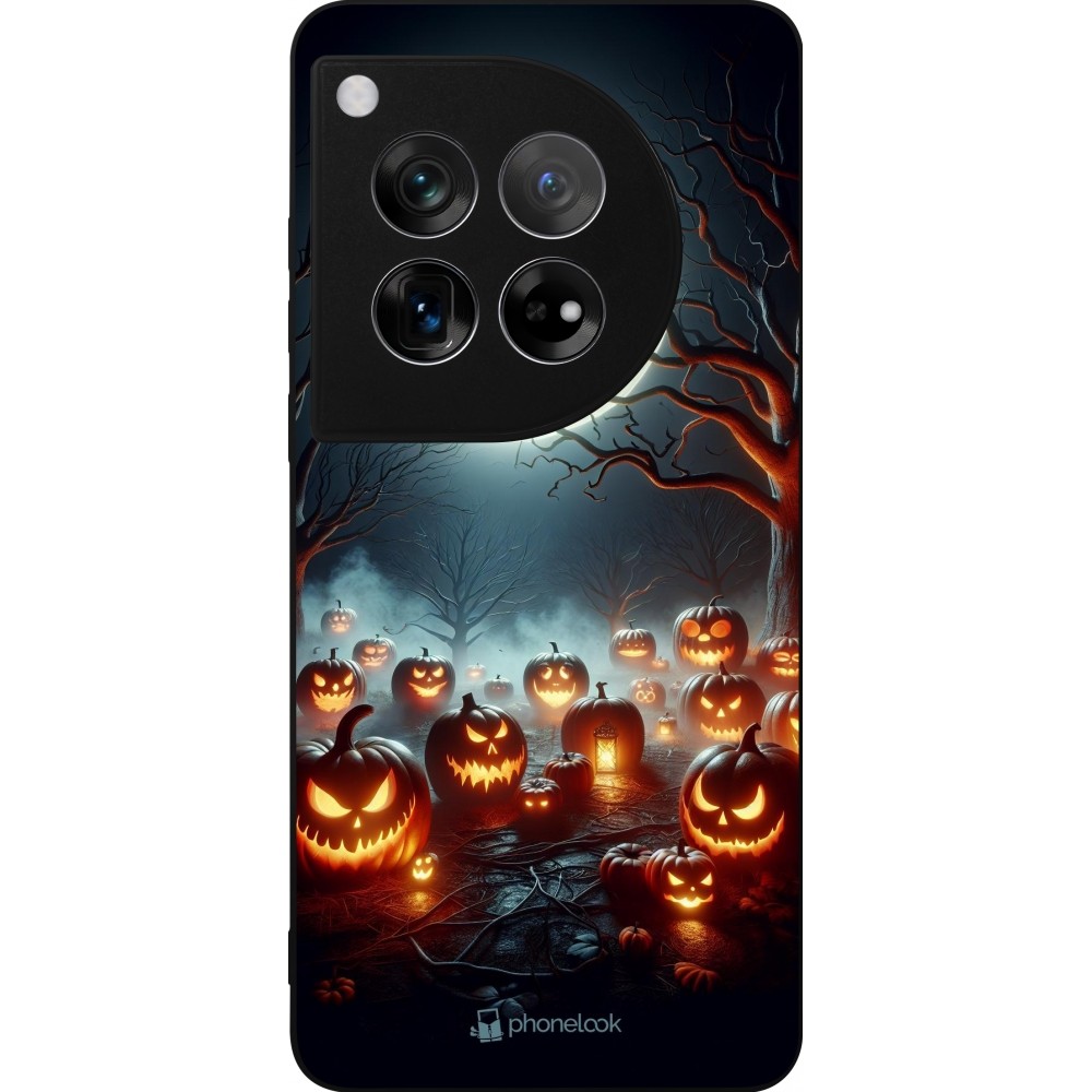 Coque OnePlus 12 - Silicone rigide noir Halloween 2024 Many Pumpkins