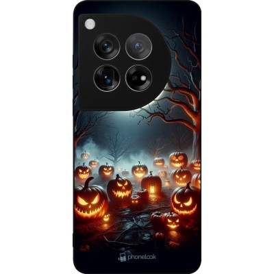 Coque OnePlus 12 - Silicone rigide noir Halloween 2024 Many Pumpkins