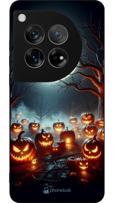 Coque OnePlus 12 - Silicone rigide noir Halloween 2024 Many Pumpkins