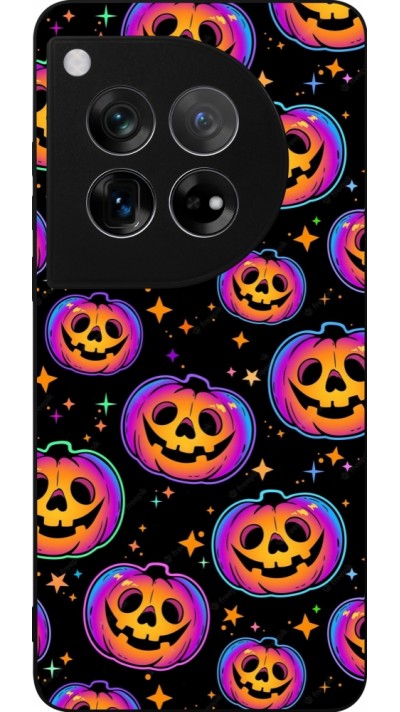 Coque OnePlus 12 - Silicone rigide noir Halloween 2024 rainbow pumpkins