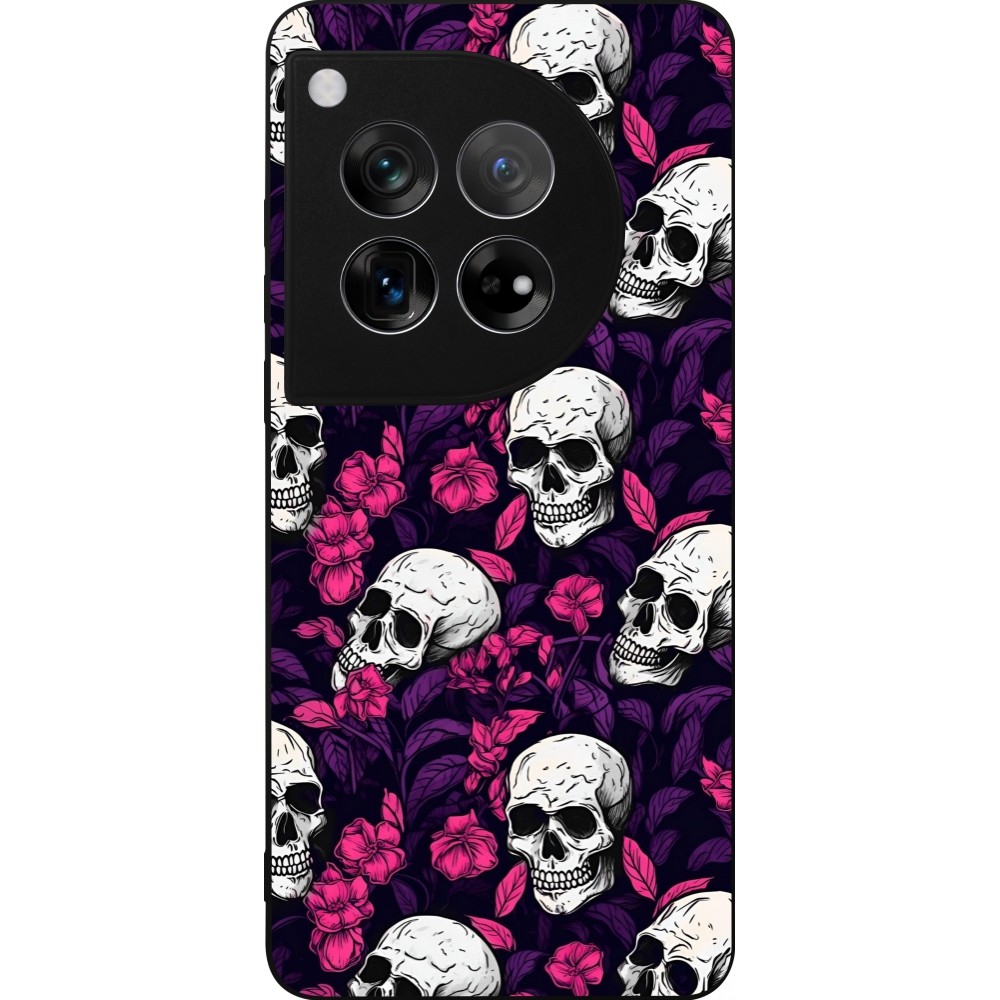 Coque OnePlus 12 - Silicone rigide noir Halloween 2024 romantic skulls