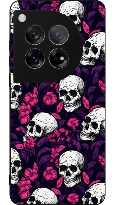 Coque OnePlus 12 - Silicone rigide noir Halloween 2024 romantic skulls