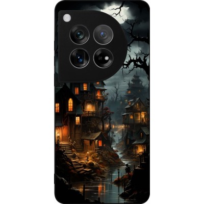 Coque OnePlus 12 - Silicone rigide noir Halloween 2024 scary town