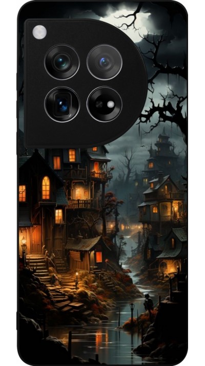 Coque OnePlus 12 - Silicone rigide noir Halloween 2024 scary town