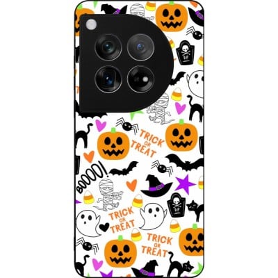 Coque OnePlus 12 - Silicone rigide noir Halloween 2024 trick or treat