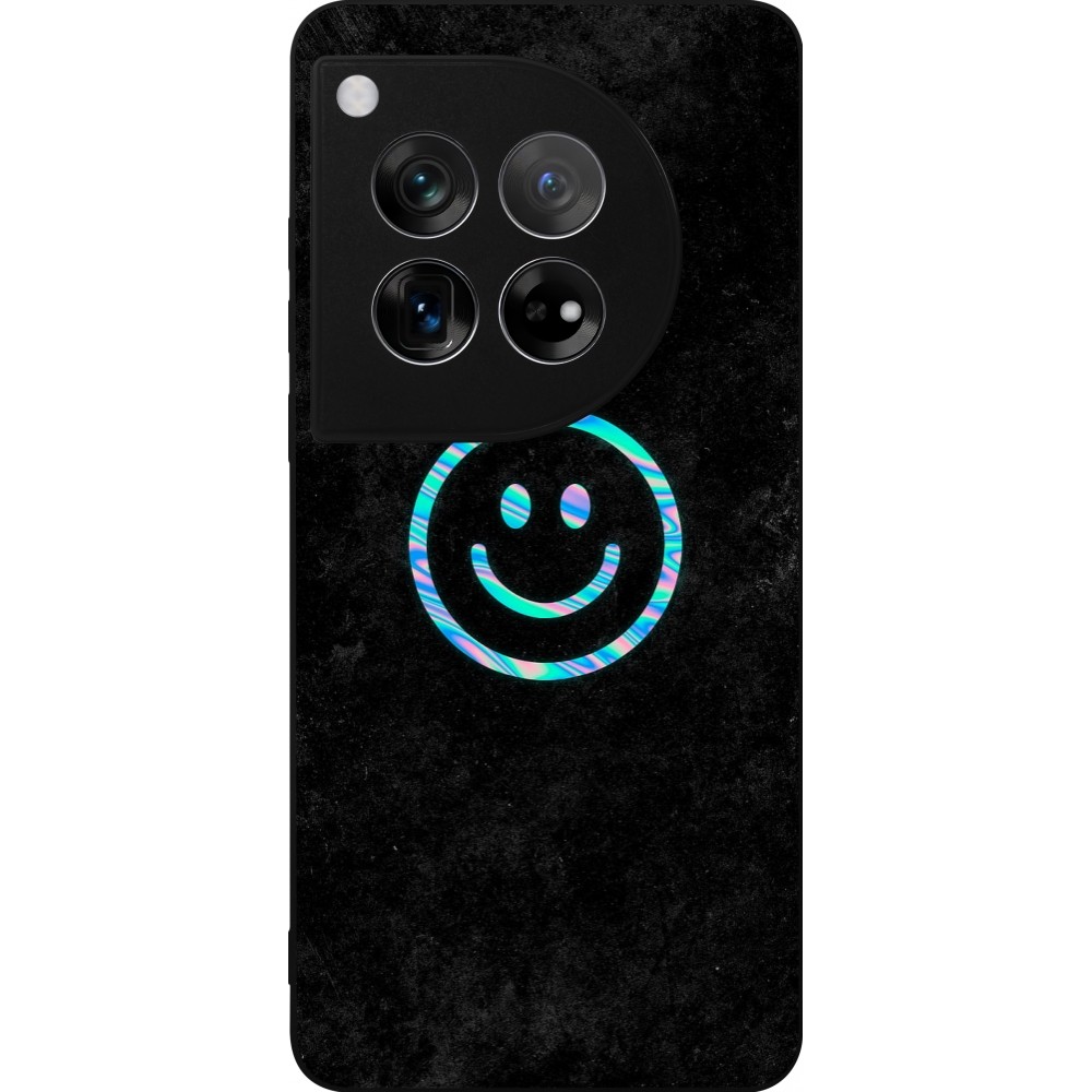 Coque OnePlus 12 - Silicone rigide noir Happy smiely irisé