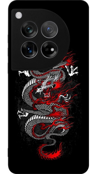 Coque OnePlus 12 - Silicone rigide noir Japanese style Dragon Tattoo Red Black