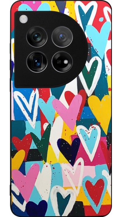 Coque OnePlus 12 - Silicone rigide noir Joyful Hearts