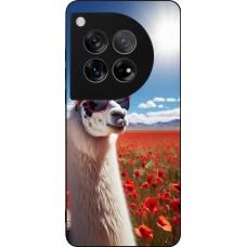 Coque OnePlus 12 - Silicone rigide noir Lama Chic en Coquelicot