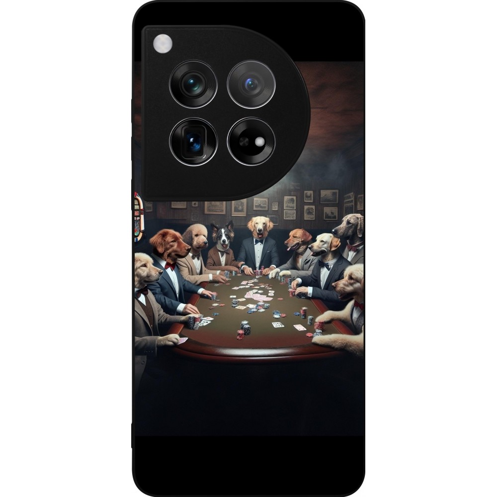 Coque OnePlus 12 - Silicone rigide noir Les pokerdogs