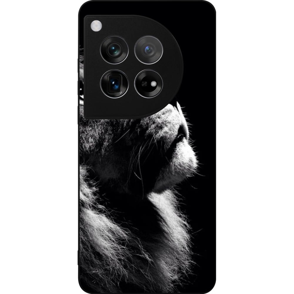 Coque OnePlus 12 - Silicone rigide noir Lion looking up