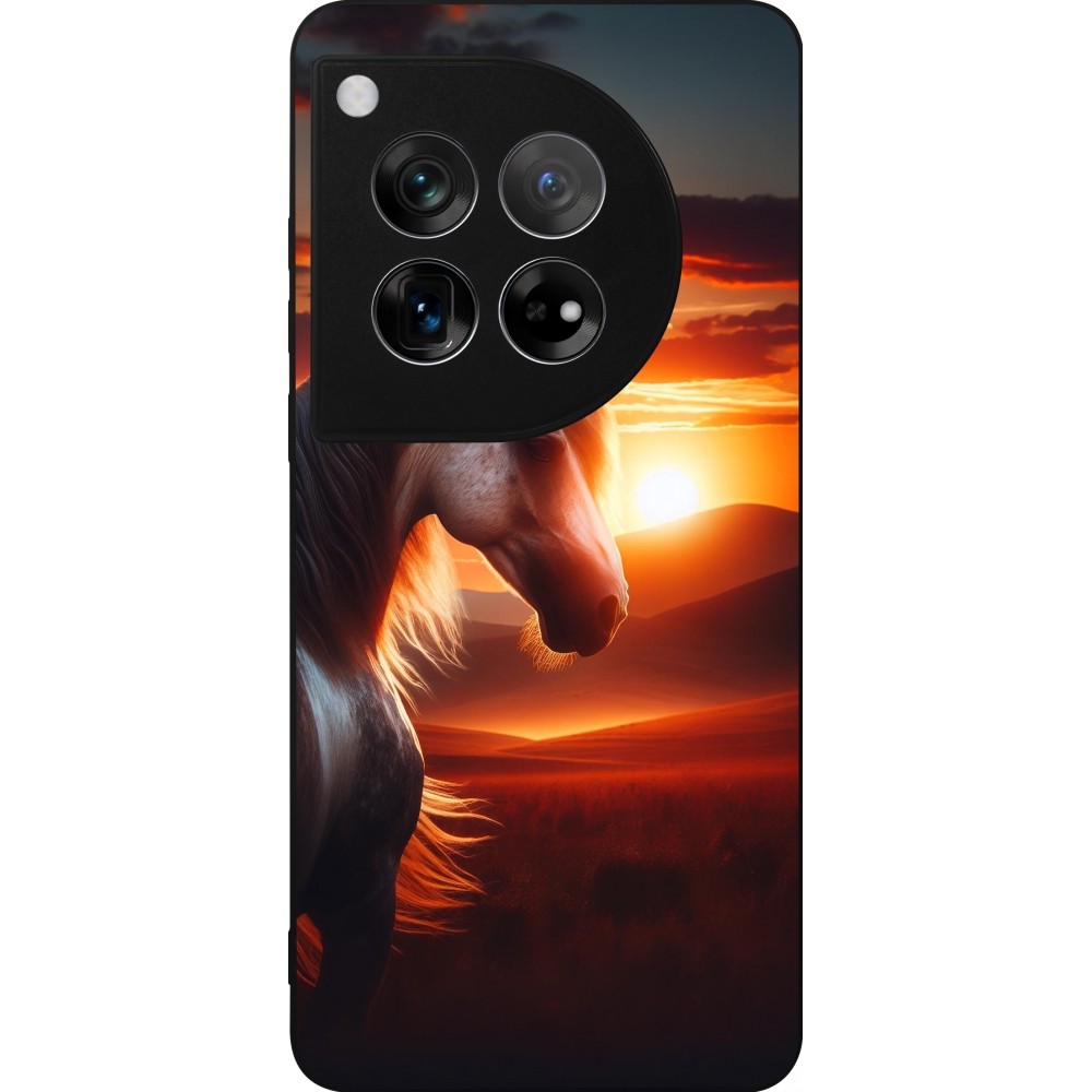 Coque OnePlus 12 - Silicone rigide noir Majestic Sunset Horse