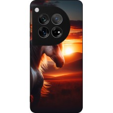 Coque OnePlus 12 - Silicone rigide noir Majestic Sunset Horse