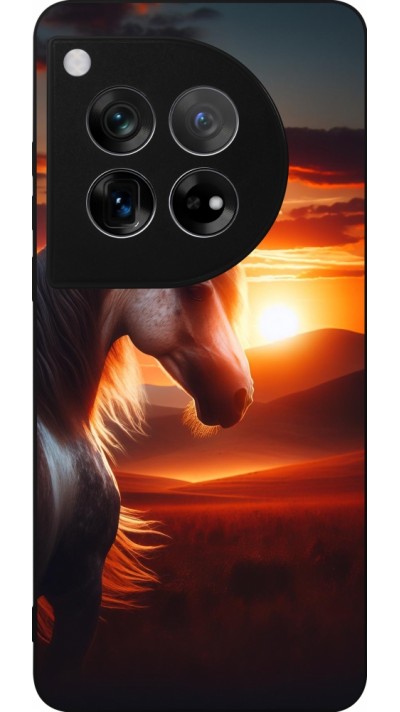 Coque OnePlus 12 - Silicone rigide noir Majestic Sunset Horse