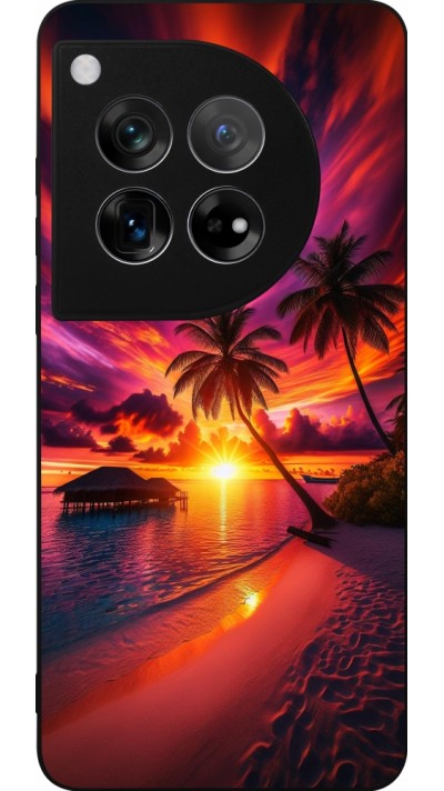 Coque OnePlus 12 - Silicone rigide noir Maldives Dusk Bliss