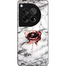 Coque OnePlus 12 - Silicone rigide noir Marble Rose Gold