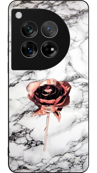 Coque OnePlus 12 - Silicone rigide noir Marble Rose Gold