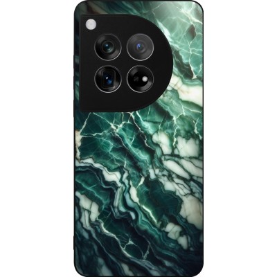 Coque OnePlus 12 - Silicone rigide noir Marbre vert majestueux