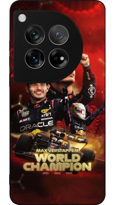 Coque OnePlus 12 - Silicone rigide noir Max Verstappen Champion 2023