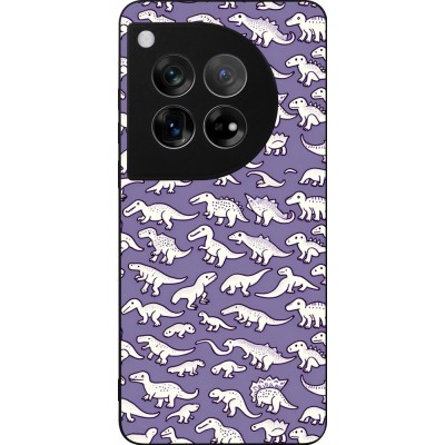 Coque OnePlus 12 - Silicone rigide noir Mini dino pattern violet