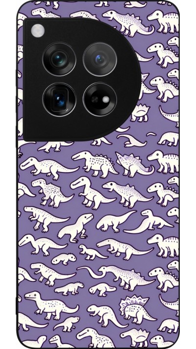 Coque OnePlus 12 - Silicone rigide noir Mini dino pattern violet