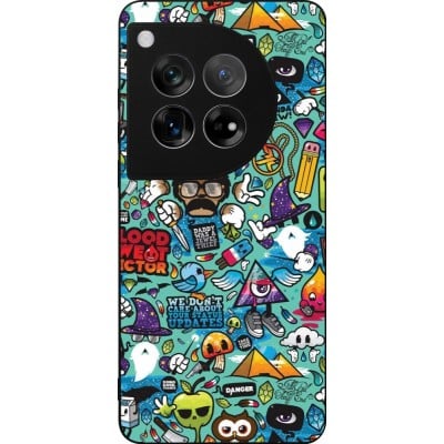 Coque OnePlus 12 - Silicone rigide noir Mixed Cartoons Turquoise