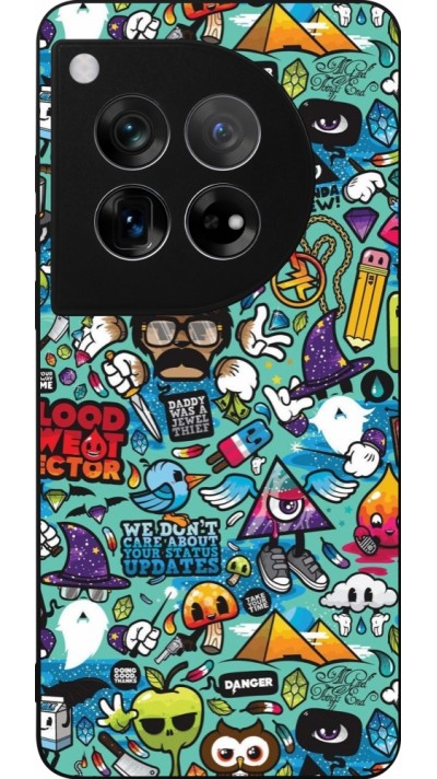 Coque OnePlus 12 - Silicone rigide noir Mixed Cartoons Turquoise