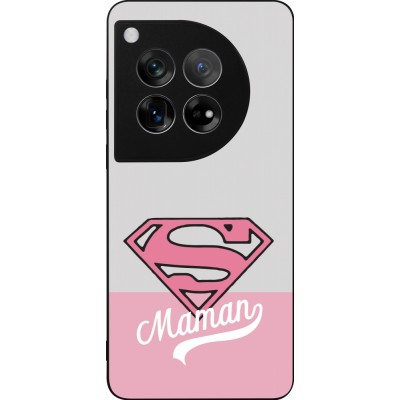 Coque OnePlus 12 - Silicone rigide noir Mom 2024 Super hero maman