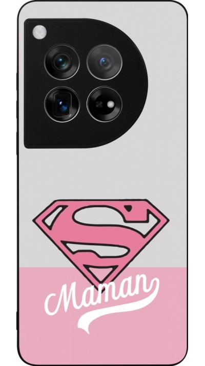 Coque OnePlus 12 - Silicone rigide noir Mom 2024 Super hero maman