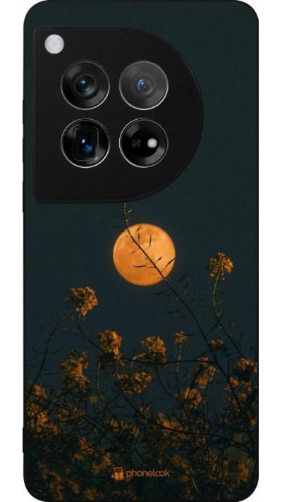 Coque OnePlus 12 - Silicone rigide noir Moon Flowers