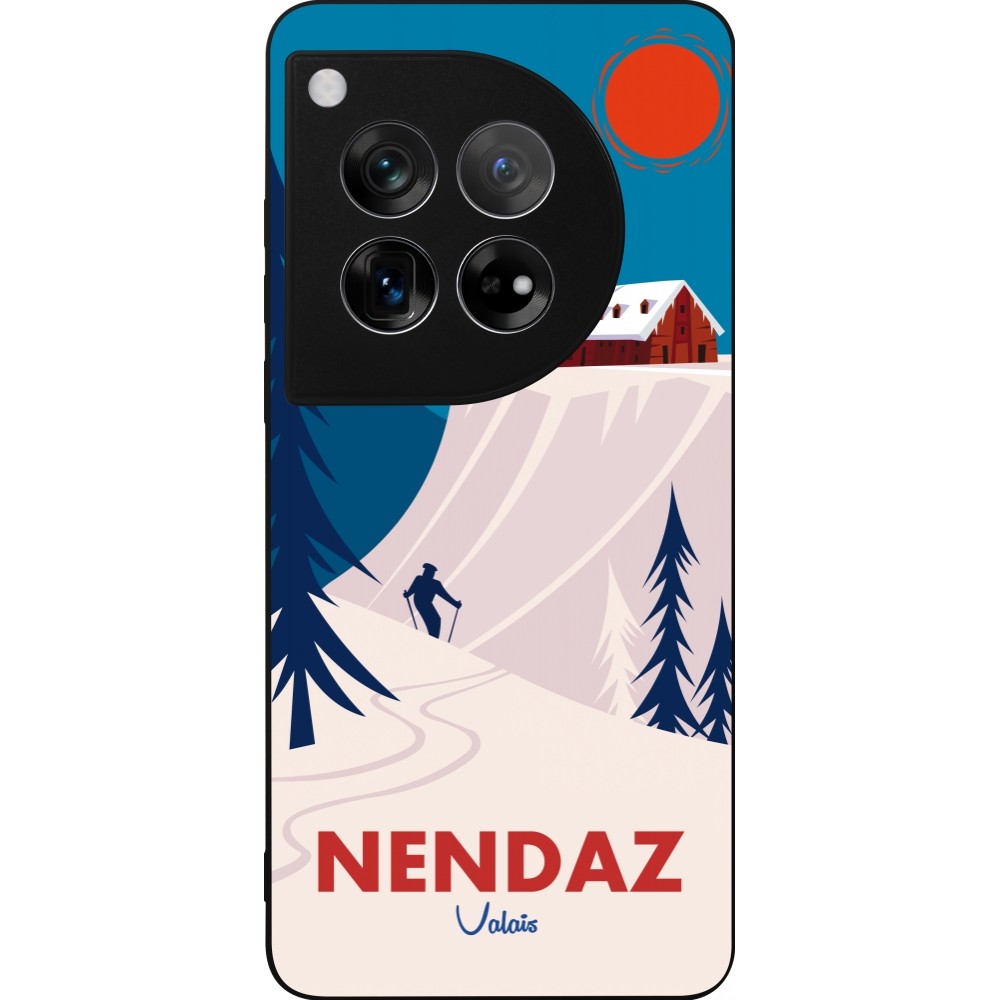 Coque OnePlus 12 - Silicone rigide noir Nendaz Cabane Ski