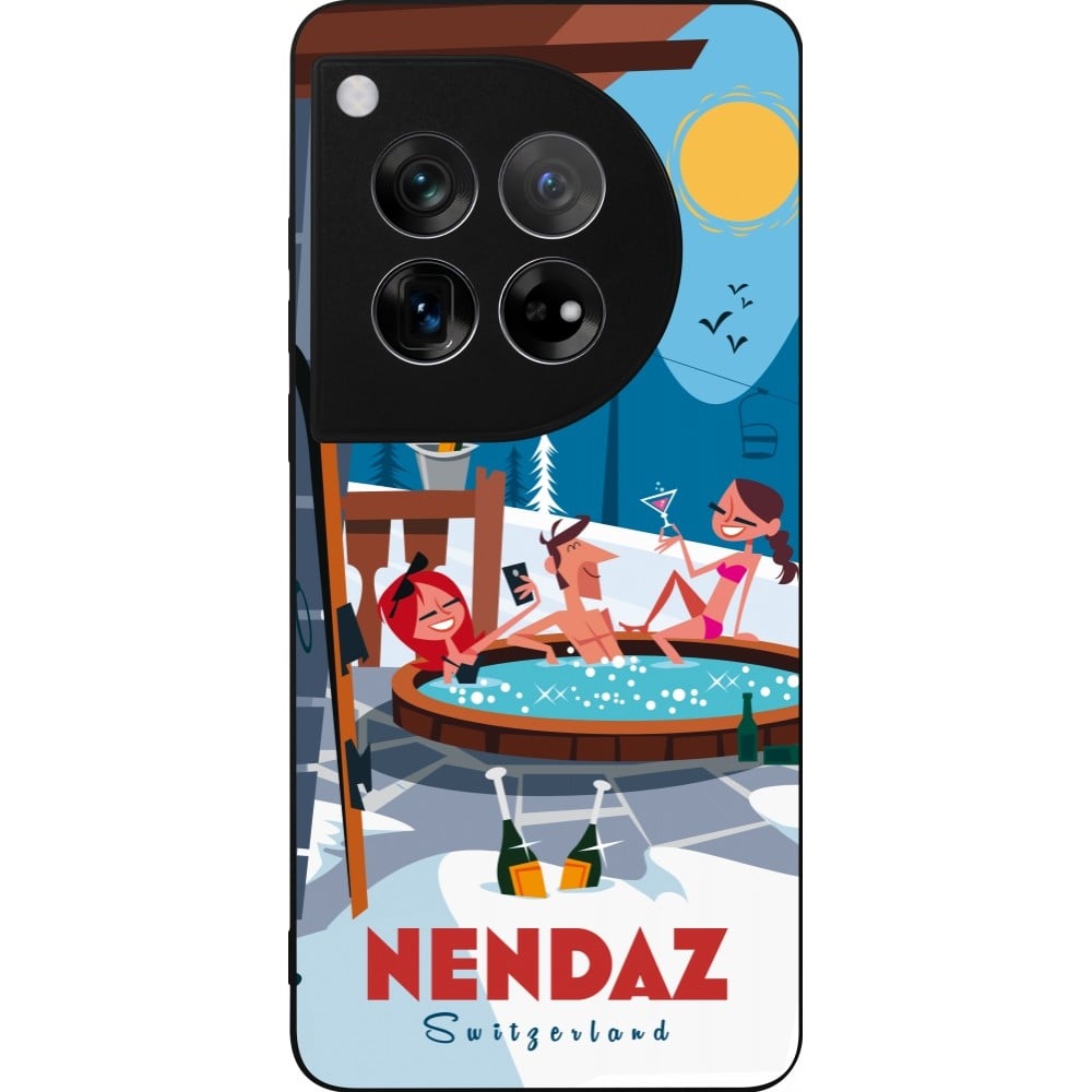 Coque OnePlus 12 - Silicone rigide noir Nendaz Mountain Jacuzzi