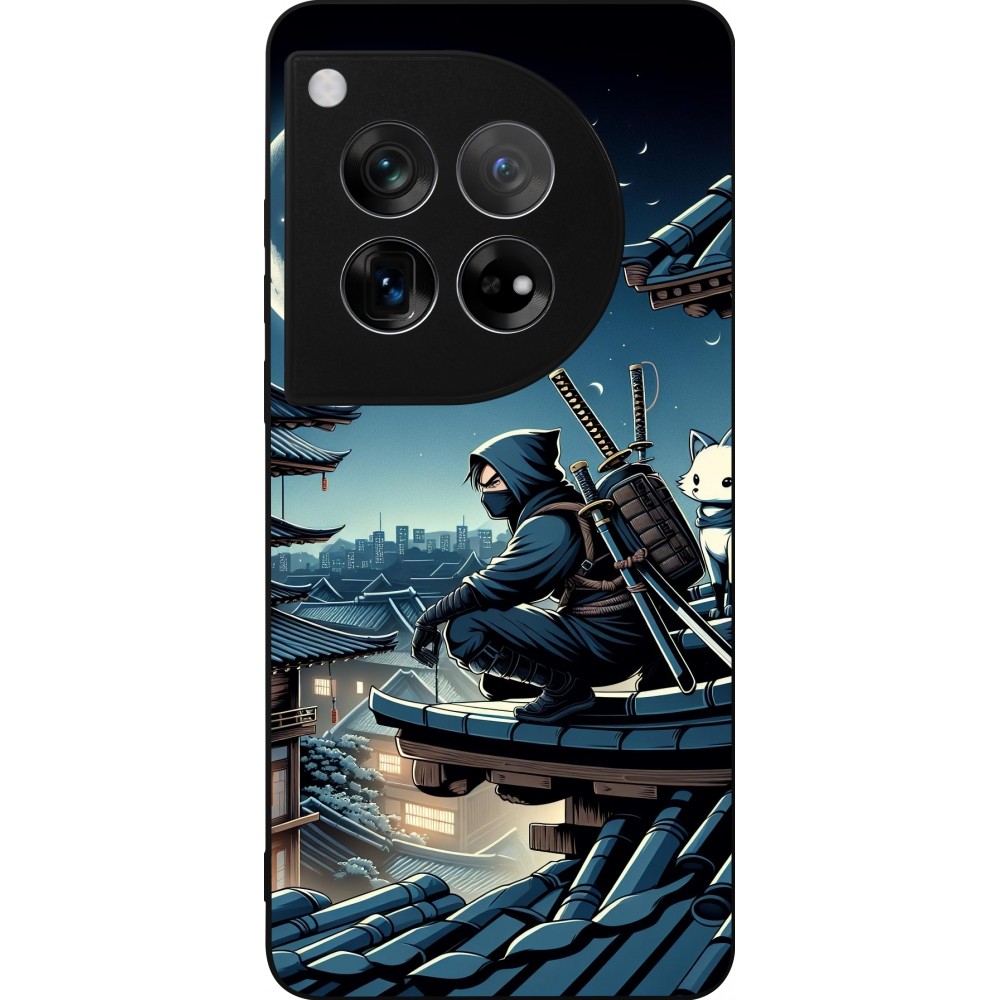 Coque OnePlus 12 - Silicone rigide noir Ninja sous la lune