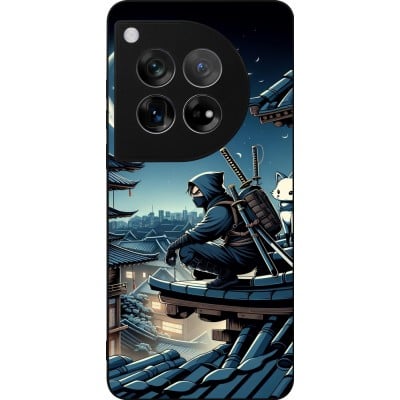 Coque OnePlus 12 - Silicone rigide noir Ninja sous la lune