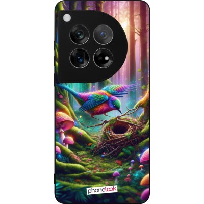 Coque OnePlus 12 - Silicone rigide noir Oiseau Nid Forêt