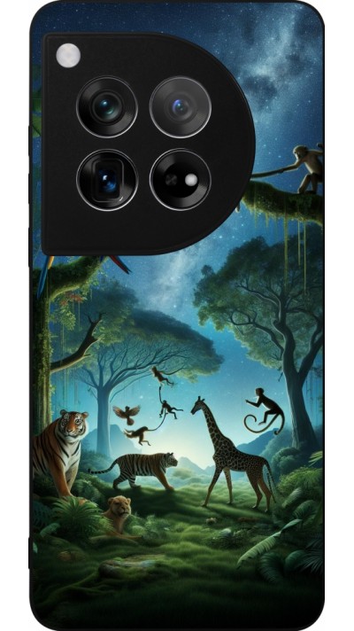 Coque OnePlus 12 - Silicone rigide noir Paradis des animaux exotiques