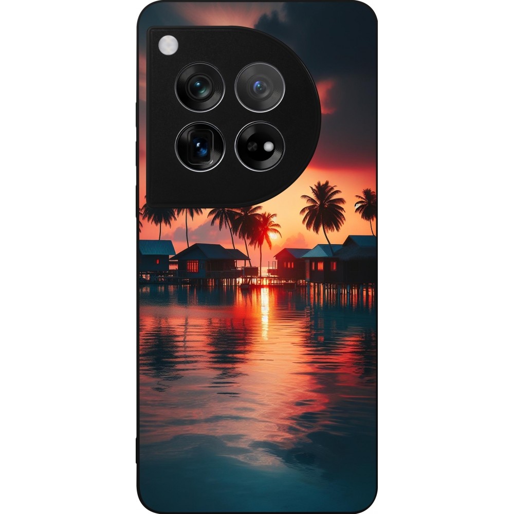 Coque OnePlus 12 - Silicone rigide noir Paradis Maldives