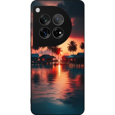 Coque OnePlus 12 - Silicone rigide noir Paradis Maldives