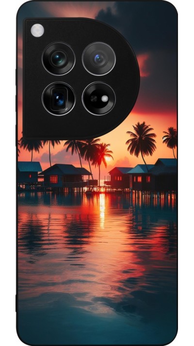 Coque OnePlus 12 - Silicone rigide noir Paradis Maldives