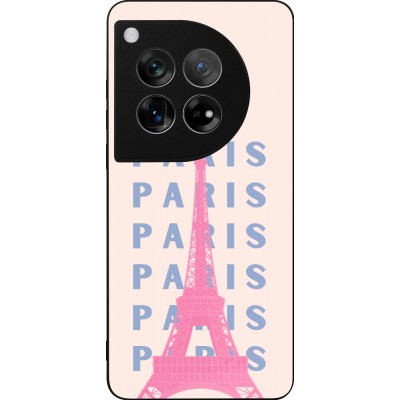 Coque OnePlus 12 - Silicone rigide noir Paris Pink Print