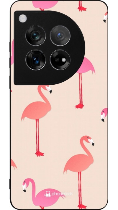 Coque OnePlus 12 - Silicone rigide noir Pink Flamingos Pattern