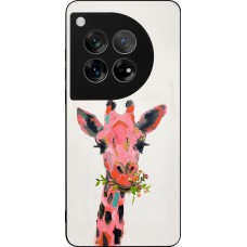 Coque OnePlus 12 - Silicone rigide noir Pink Girafe Paint