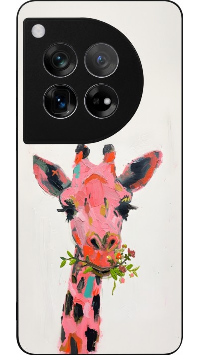 Coque OnePlus 12 - Silicone rigide noir Pink Girafe Paint