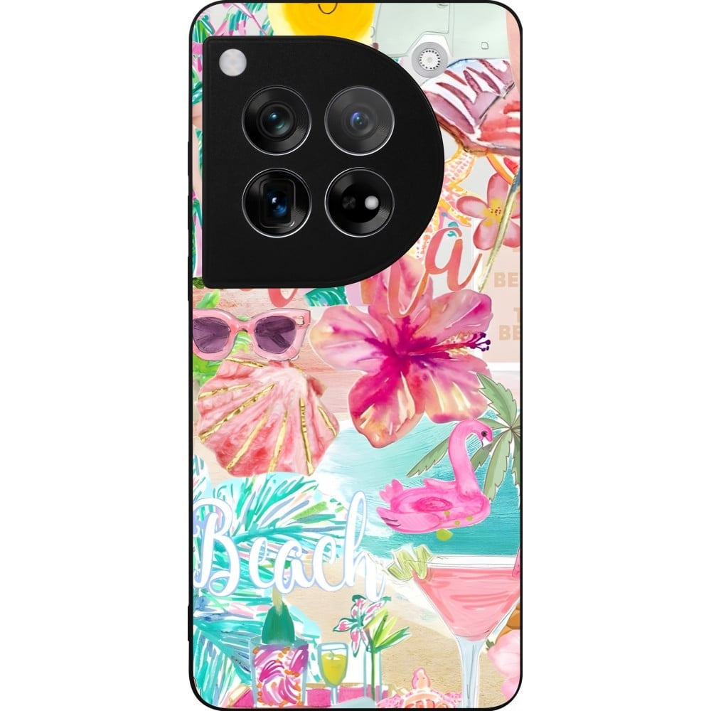 Coque OnePlus 12 - Silicone rigide noir Preppy Collage Aloha