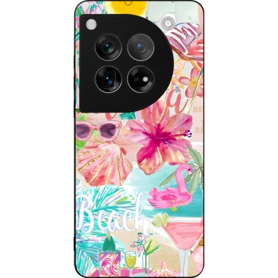 Coque OnePlus 12 - Silicone rigide noir Preppy Collage Aloha