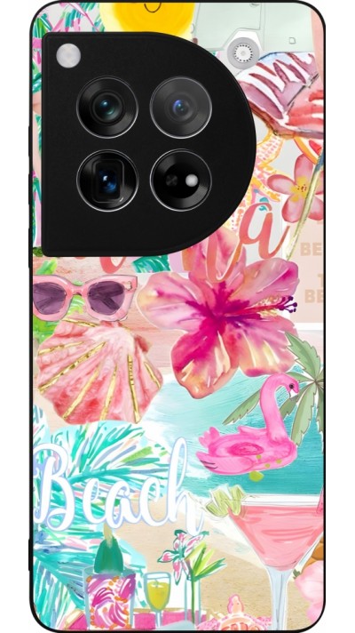 Coque OnePlus 12 - Silicone rigide noir Preppy Collage Aloha