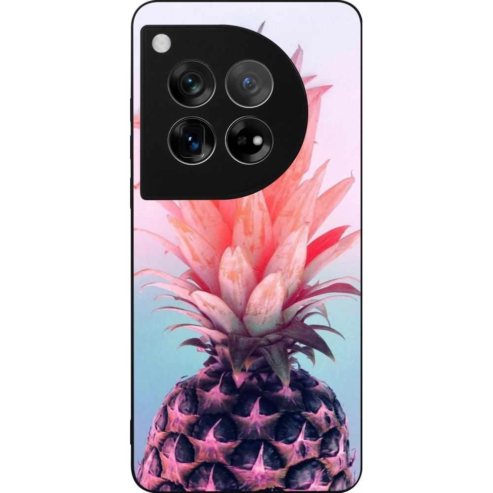 Coque OnePlus 12 - Silicone rigide noir Purple Pink Pineapple